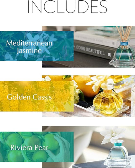 AGRARIA at The Beach PetiteEssence Collection, Handmade Sola Flower Reed Diffuser Set of 3, Luxury Home Fragrance Scented Oil Diffuser Gift Set