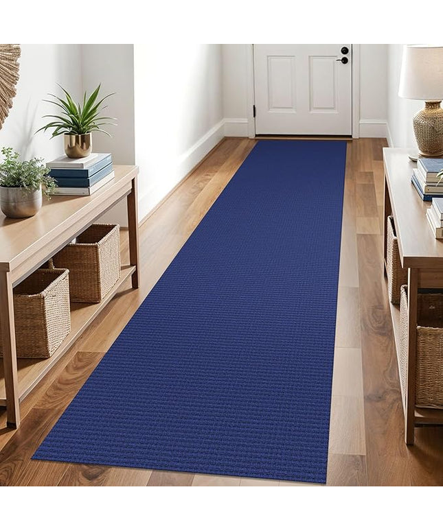 KOZYFLY Runners for Hallways 2.6x10 ft Washable Kitchen Runner Non Slip Rubber Backed Hallway Rugs Cotton Entryway Runner Rug Floor Carpet for Indoor Hall, Backdoor, Kitchen, Royal Blue/Navy