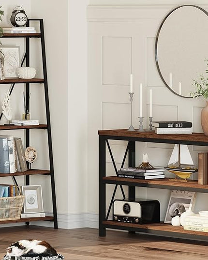 BON AUGURE Rustic Console Table Behind Couch, Industrial Entryway Table with Shelves, Farmhouse 3 Tier Sofa Tables for Living Room, Entry, Hallway (47 Inch, Rustic Oak)