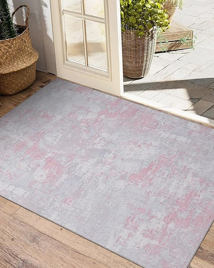 Modern Abstract 2x3 Area Rug Non Slip Non Shedding Low Pile Stain Resistant Rug for Entryway Kitchen Bedroom,Grey Pink