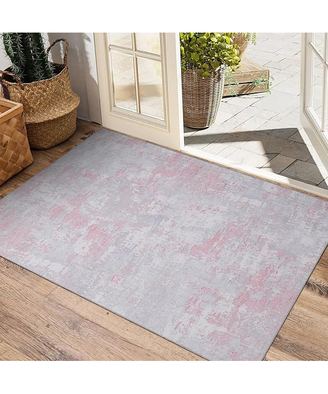 Modern Abstract 2x3 Area Rug Non Slip Non Shedding Low Pile Stain Resistant Rug for Entryway Kitchen Bedroom,Grey Pink
