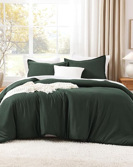 Litanika Forest Green Comforter Full Size, 3 Pieces Lightweight Solid Bedding Set, All Season Fluffy Bed Set (79x90In Comforter & 2 Pillowcases)