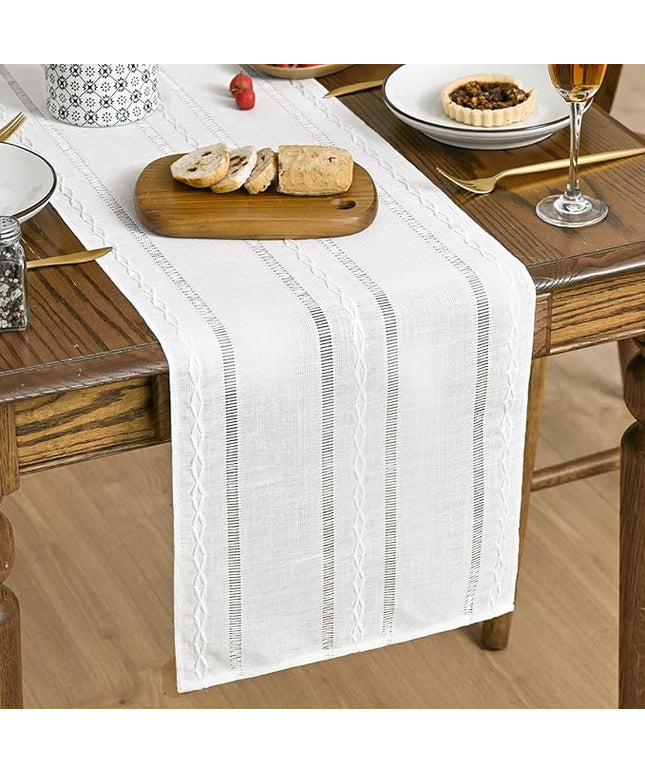 Artoid Mode Rustic Cotton Linen Table Runner, Seasonal Embroidered Hollow Kitchen Dining Table Decoration for Home Party Decor 13x60 Inch