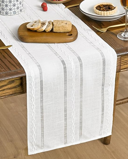 Artoid Mode Rustic Cotton Linen Table Runner, Seasonal Embroidered Hollow Kitchen Dining Table Decoration for Home Party Decor 13x90 Inch