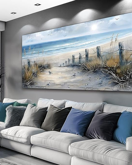 FUHAIHUA Canvas Decorations For Living Room Large Wall Art For Office Modern Bedroom Wall Decor Beach Wall Painting Blue Ocean Sea Wave Pictures Artwork Aesthetics Posters Home Decor 24X48 In