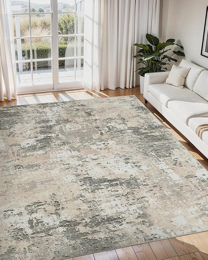 Modern Abstract Area Rug 5x7 Non Slip Non Shedding Rug Low Pile Stain Resistant for Bedroom Living Room,Grey Yellow