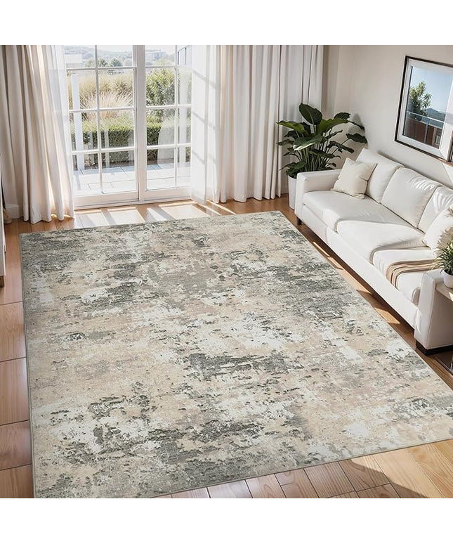 Modern Abstract Area Rug 5x7 Non Slip Non Shedding Rug Low Pile Stain Resistant for Bedroom Living Room,Grey Yellow