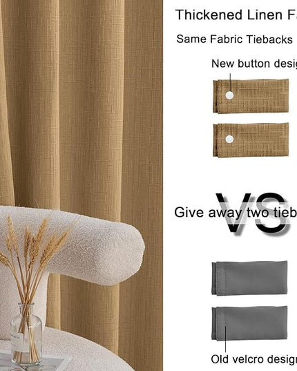 Jacquard Linen Curtains 72 inch Length 2 Panels Thick Faux Linen Blended Window Drapes Burlap Textured Curtains with Grommet for Living Room Bedroom Farmhouse (52x72 Light Coffee) Natural