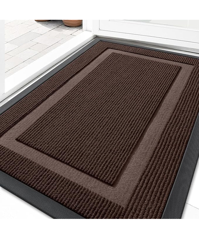 OLANLY Front Door Mat Indoor Outdoor Entrance, Waterproof All-Season, All-Weather Doormat, Sturdy Natural Rubber, Fade Resistant, Low Profile, Easy Clean Patio Porch Entryway Mat, 33x21, Dark Brown