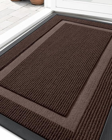 OLANLY Front Door Mat Indoor Outdoor Entrance, Waterproof All-Season, All-Weather Doormat, Sturdy Natural Rubber, Fade Resistant, Low Profile, Easy Clean Patio Porch Entryway Mat, 35x23, Dark Brown