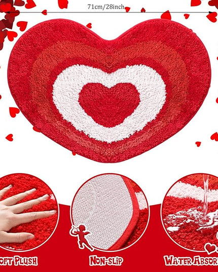 Ceenna Heart Shaped Rug Valentines Bath Mats Red Heart Doormat Absorbent Non-Slip Washable Rugs for Galentine Day Home Entrance Bathroom Shower Floor Decor, 27.56 x 19.69 Inches