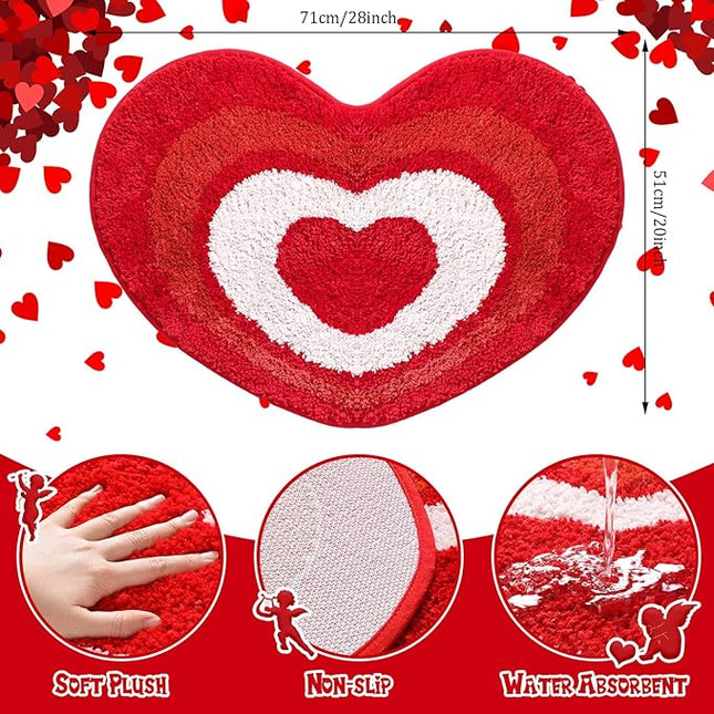 Ceenna Heart Shaped Rug Valentines Bath Mats Red Heart Doormat Absorbent Non-Slip Washable Rugs for Galentine Day Home Entrance Bathroom Shower Floor Decor, 27.56 x 19.69 Inches