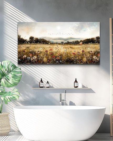 KELIYUAN Canvas Wall Art For Kitchen Dining Room Vintage Decor, Lawn Paintings With Flowers Wall Decor Prints Home Office Living Room Bedroom Decoration Home Decor, Can Be Hung Directly 20 "X 40"
