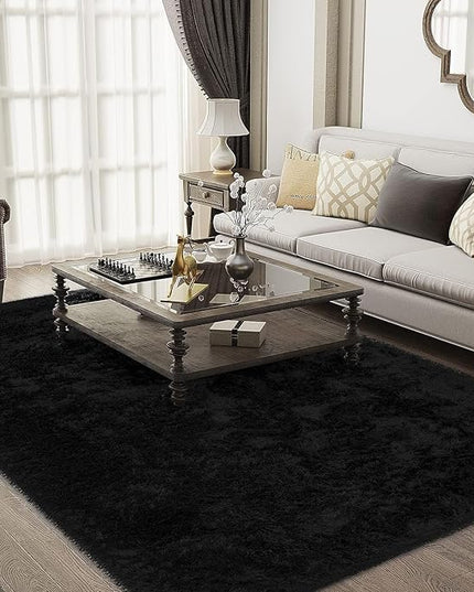 Ophanie 5x8 Rugs for Living Room, Charcoal Black, Large Fluffy Fuzzy Plush Shag Shag Comfy Soft, Non-Slip Indoor Floor Carpet, for Kids Boys Girls Dorm, Room, Bedroom, Playroom, Home Decor Aesthetic