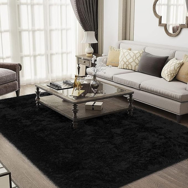 Ophanie 5x8 Rugs for Living Room, Charcoal Black, Large Fluffy Fuzzy Plush Shag Shag Comfy Soft, Non-Slip Indoor Floor Carpet, for Kids Boys Girls Dorm, Room, Bedroom, Playroom, Home Decor Aesthetic