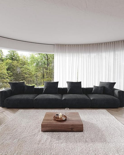 JACH 181" Oversized Corduroy Sectional Couch, Deep 4-Seats Sectional Sofa, Huge Plus Convertible Soft Sofas, Minimalist Modular Couches for Living Room, Office, Apartment, Black
