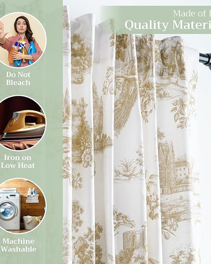 Maison d' Hermine Curtains for Living Room 100% Cotton 96 inch Length One Panel Light Filtering Toile Curtains for Bedroom Windows with Rod and Loop Pockets Drapes (Trianon Bronze, 50" W x 96" L)