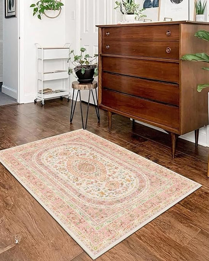 Small Rugs 2x3,Pink Rug for Entryway Bathroom Bedroom Kitchen Entrance Doormat,Boho Vintage Bohemian Distressed Farmhouse Washable Accent Floor Throw Carpet Non Slip,Blush Floral