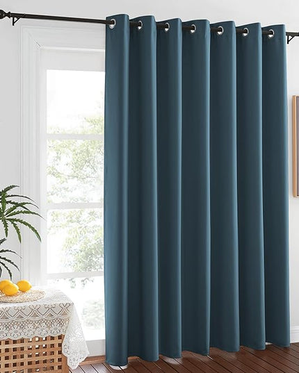 NICETOWN Window Treatment Sliding Door Curtain - Thermal Insulated Width Solid Blackout Patio Glass Door Drape, Extra Wide Draperies (Smoky Blue, 100 inches Wide x 84 inches Long)