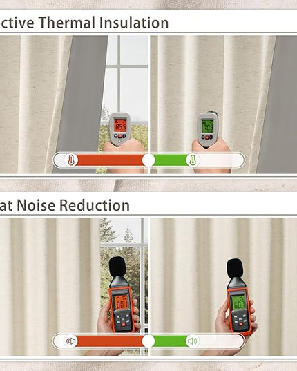HESTIA 100% Blackout Natural Linen Curtains for Bedroom 72 Inches Long 2 Panels Set Noise Reducing Room Darkening Window Curtain for Living Room Back Tab Farmhouse Drapes (52 x 72 Inch)