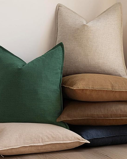 Foindtower Set of 2, Decorative Linen Soild Throw Pillow Covers Soft Accent Euro Cushion Case Farmhouse Neutral Pillowcase for Chair Couch Sofa Bedroom Living Room Home Decor 26 x 26 Inch Pine Green