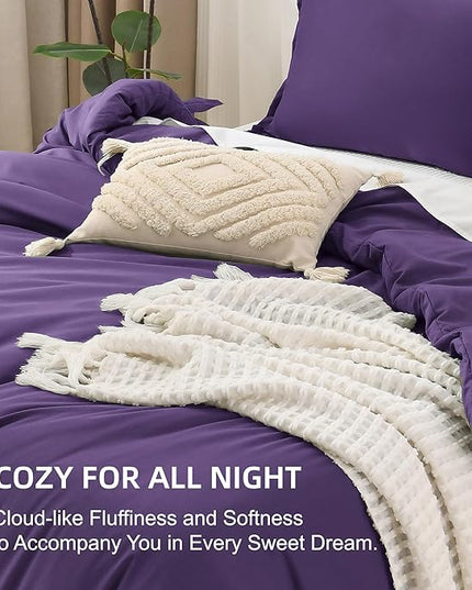 Litanika Purple Comforter Set California King Size, 3 Pieces Cal King Lightweight Solid Bedding Comforter Set, Oversized All Season Fluffy Bed Set (104x96In Comforter & 2 Pillowcases)