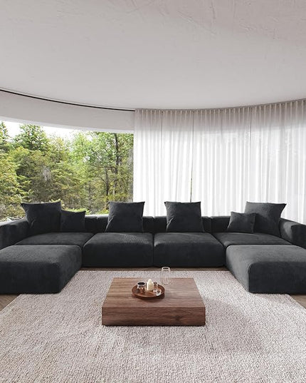 JACH 181" Oversized Modular Sectional Sofa, U-Shaped Deep 4-Seats Sectional Couch with Chaise Ottomans, Huge Plus Convertible Soft Sofas, Corduroy Minimalist Couches for Living Room, Apartment, Black