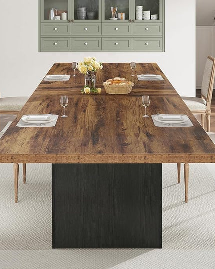 HSH Dining Table for 6 to 8, 71” Wood Rectangular Dinner Table, 6 ft Industrial Kitchen Table only with Black Pedestal, Modern Large Dining Room Table for Home Gathering Office, Rustic Brown, 71 Inch