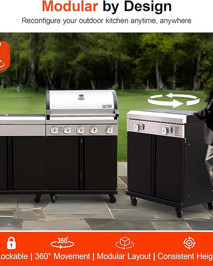 Brand-Man Outdoor Kitchen Island – 5-Burner Gas Grill & Griddle Combo with 800°C Infrared Sear Zone, Dual-Zone Cooktop, Sink & Storage, 995 sq.in Cooking Area, 67,000 BTU Stainless Steel BBQ Station