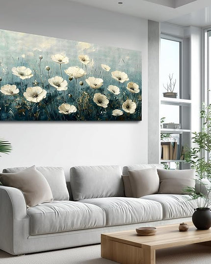 FUHAIHUA Canvas Wall Art For Living Room Large Wall Decor For Office Bedroom Decorations White Flowers Landscape Pictures Modern Wall Paintings Aesthetics Posters Home Decor Ready To Hang 30x60 In