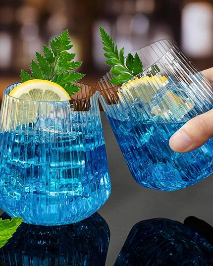 BESTSTAR 36 Pcs 12 oz Plastic Clear Ribbed Wine Glasses, Origami Ripple Disposable Champagne Glasses Elegant Whiskey Glasses Ideal for Weddings, Bars, Christmas, Halloween, Pool Party, Daily Use