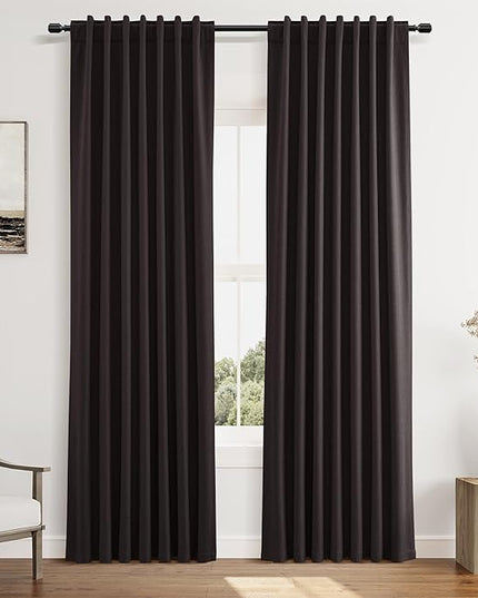 Guken 100% Blackout Curtains 84 Inch Length 2 Panels Set for Living Room Bedroom Back Tab Thermal Insulated Black Out Linen Drapes Room Darkening Cocoa Coffee,52x84