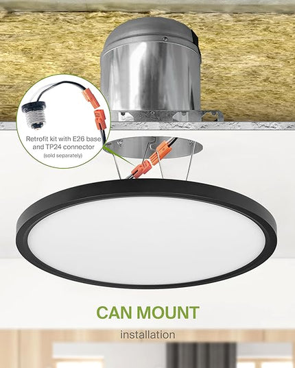 ASD LED 12" Round Flush Mount Ceiling Light Fixture, Low Profile Surface Lighting | 5CCT, Dimmable, Ultra-Thin, ETL Listed | 24W 2000LM 2700-6000K 100-277V | Kitchen, Hallway Lamp | Black, 4 Pack
