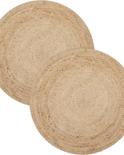 REDEARTH · Round Area Rug - 4 Feet Braided Natural Jute with Non-Skid Backing - Handwoven Boho Rug for Bedroom, Kitchen, Living Room Aesthetic Home Decor - Durable Handmade Rug, Set of 2, Set of 2