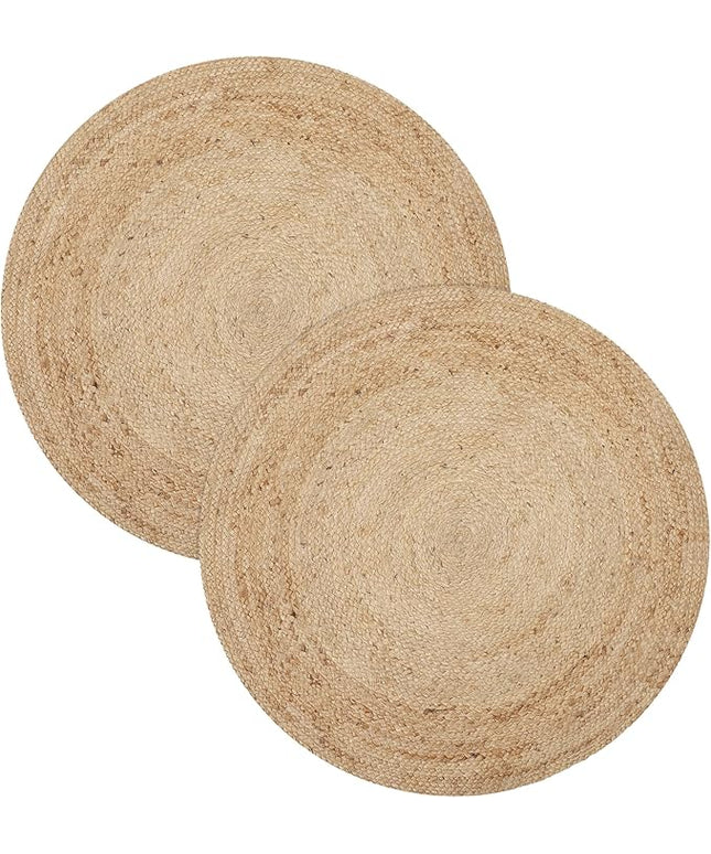 REDEARTH · Round Area Rug - 4 Feet Braided Natural Jute with Non-Skid Backing - Handwoven Boho Rug for Bedroom, Kitchen, Living Room Aesthetic Home Decor - Durable Handmade Rug, Set of 2, Set of 2