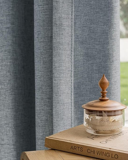 Textured Linen Pinch Pleated 100% Blackout Curtains for Bedroom/Living Room Blackout Curtains 54 Inches Long, Energy Saving Window Treatment Curtains,42Wx54Lx2,Grey Blue