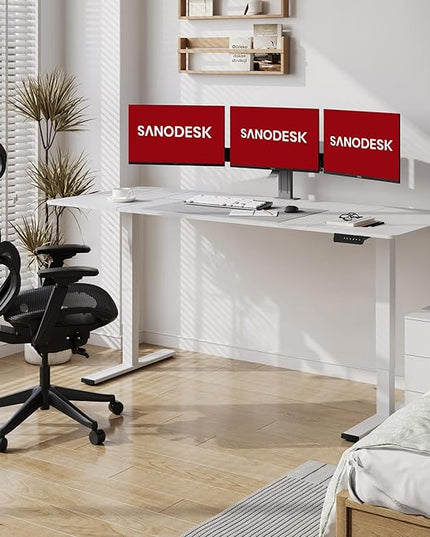 SANODESK Electric Standing Desk 79x32 Inch Height Adjustable Stand Up Desk Home Office Computer Workstation Sit Stand Home Office Desk with Splice Board (White Frame + White Top)