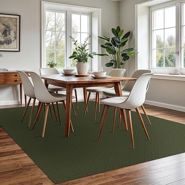 KOZYFLY Area Rug 6x9 Ft Washable Rugs for Living Room Non Slip Rubber Backed Bedroom Rug Braided Cotton Dining Room Rug, Floor Carpet for Living Room Dining Room Bedroom, Dark Green