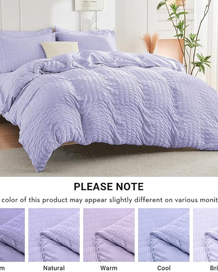 HYMOKEGE Light Purple California King Comforter Set Seersucker 7 Pieces, All Season Luxury Bed in a Bag for Bedroom, Bedding Set with Comforter, Sheets, Pillowcases & Shams