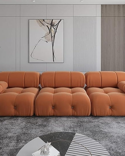 JACH Convertible Modular Sectional Couch, 104" Minimalist Mid-Century Velvet Sofas, Modern Comfy Deep 3-Seat Couches Sectional for Living Room Office Apartment (Orange)
