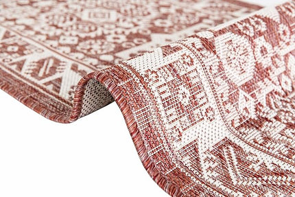 Rugs.com Outdoor Aztec Collection Rug – 8x10 Rust Red Flatweave-Pile Rug Perfect for Living Rooms, Large Dining Rooms, Open Floorplans