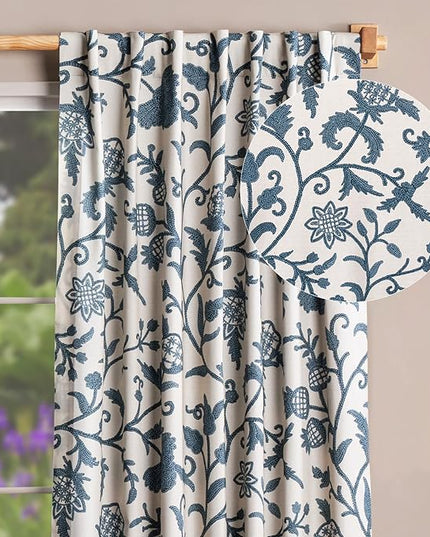 Maison d' Hermine Curtains for living room 100% Cotton 96 inch length One Panel Light Filtering Curtains for Bedroom Windows with rod and loop Pockets Drapes (Artisan Love Norwegian Blue, 50"W x 96"L)