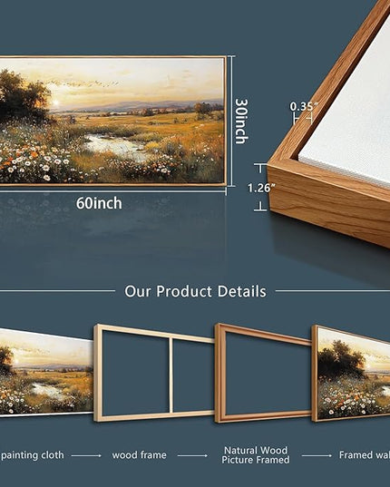 Wood Farmed Canvas Wall Art For Living Room Large Wall Decor For Office Bedroom Decorations Prairie Puddle Landscape Pictures Farmhouse Painting Artwork Room Wall Mural Aesthetic Home Decor 30x60 In