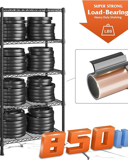 REIBII Wire Shelving Rack 5-Tier Metal Shelves for Storage Adjustable Garage Shelving Heavy Duty Storage Shelves for Storage Rack, 24" W X 14" D X 59" H