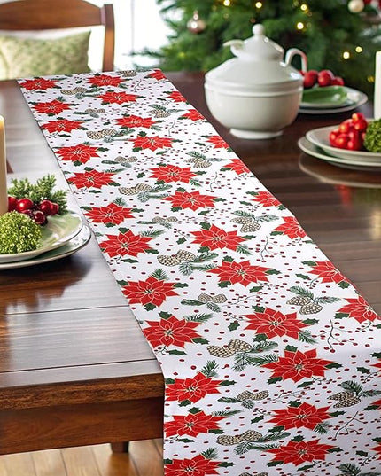 Urban Villa Pine Cone Print 100% Cotton Fused Table Runner 14''x72'' Over Sized Christmas Color Table Runner Heavier Quality