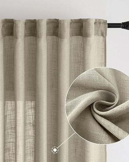 MIULEE Oatmeal Curtains 90 Inch Long 2 Panels for Bedroom Living Room, Soft Thick Textured Natural Window Drapes Light Filtering Back Tab Rod Pocket Burlap Look Decor