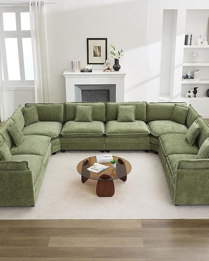 147'' Oversized U Shaped Cloud Sectional Sofa, Chenille Deep Seat Couches for Living Room, Comfy Upholstered Modular Sectional Sofa Couch, Green