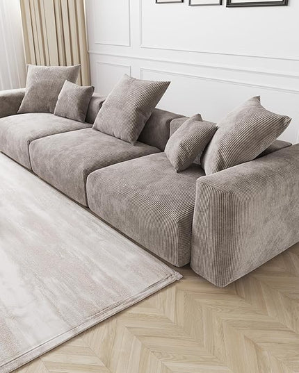 JACH 142" Sectional Couch Sofa with 5 Pillows, Corduroy Modular Sectional Couch, Cushion Covers Removable, Soft Sofas Couches for Living Room, Office, Apartment, Light Brown