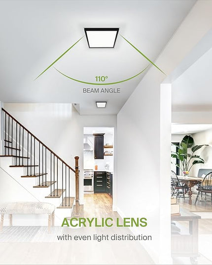 ASD LED 12" Square Flush Mount Ceiling Light Fixture, Low Profile Surface Lighting | 5CCT, Dimmable, Ultra-Thin, ETL Listed | 24W 1700LM 2700-6000K 120V | Kitchen, Hallway Lamp | Black, 4 Pack