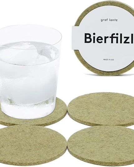 Graf Lantz - Bierfilzl Merino Wool Round Coasters Set of 4 - Sage (4" Circles) - Absorbs 30% of Weight - German Wool - Heat Resistant, Sustainable, & Reusable - Home Decor & Coffee Table Decor